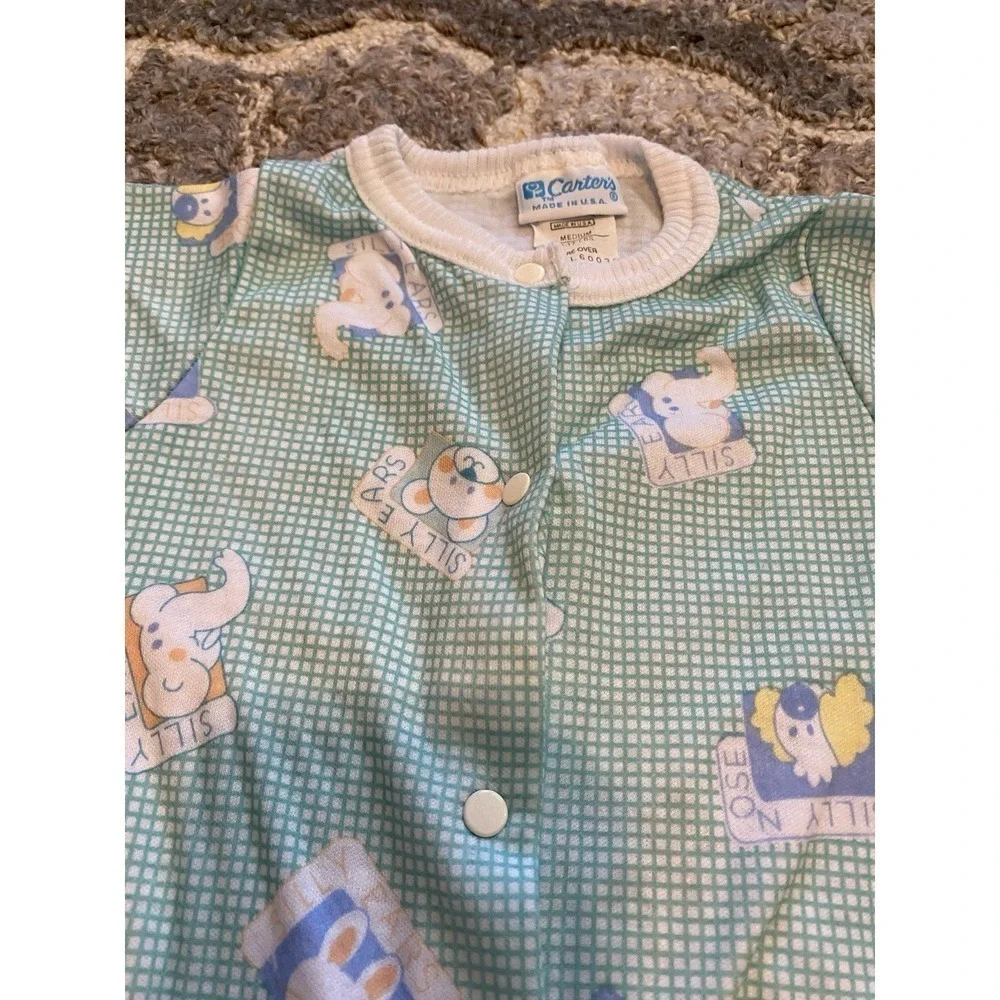 VTG CARTERS Baby 3-6M Green Neutral Romper Outfit USA Animals Snap